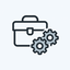 Icon of toolbox and gears, representing commercial equipment